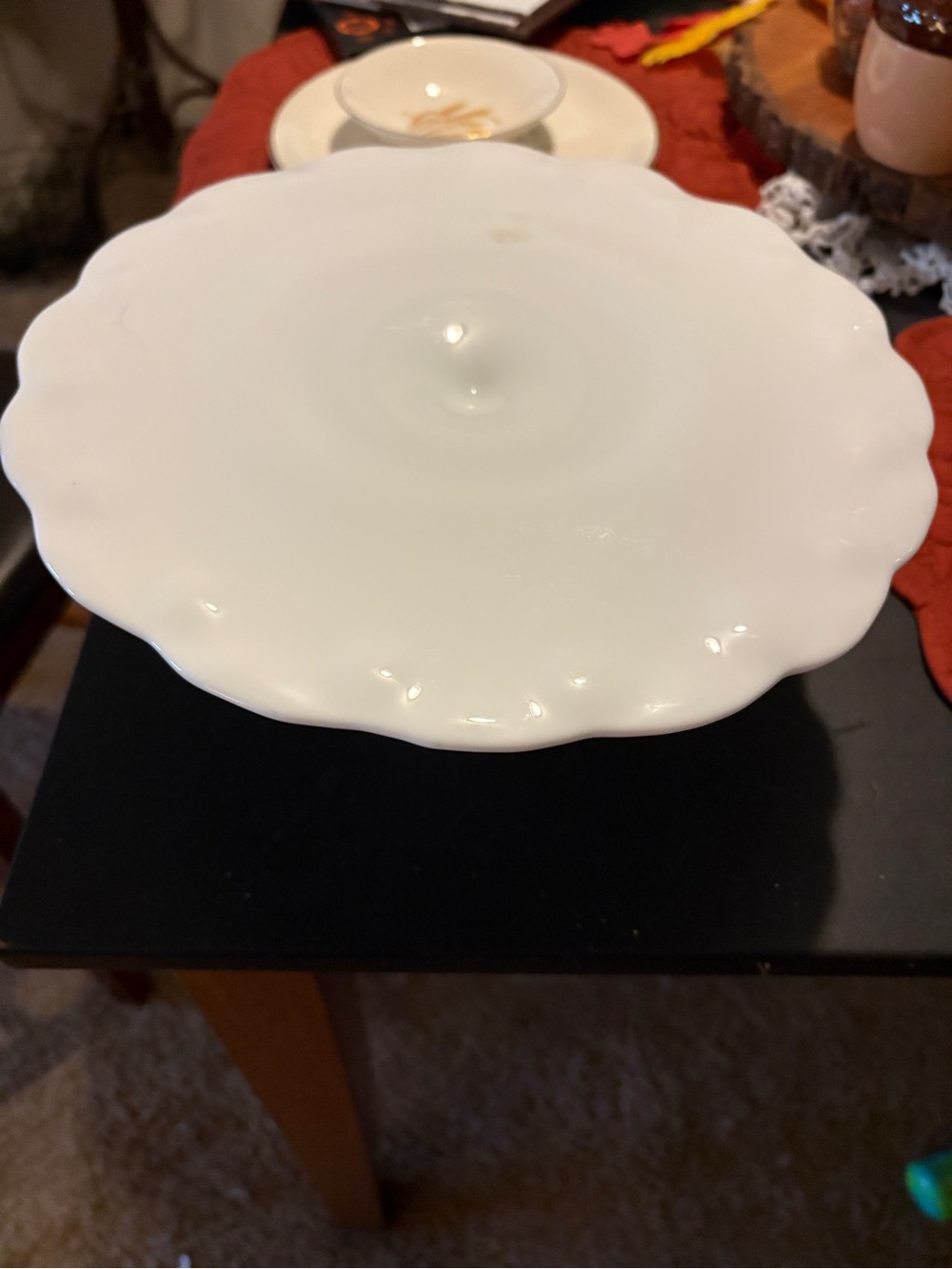Indiana Glass White Scalloped Milk Glass Cake Stand